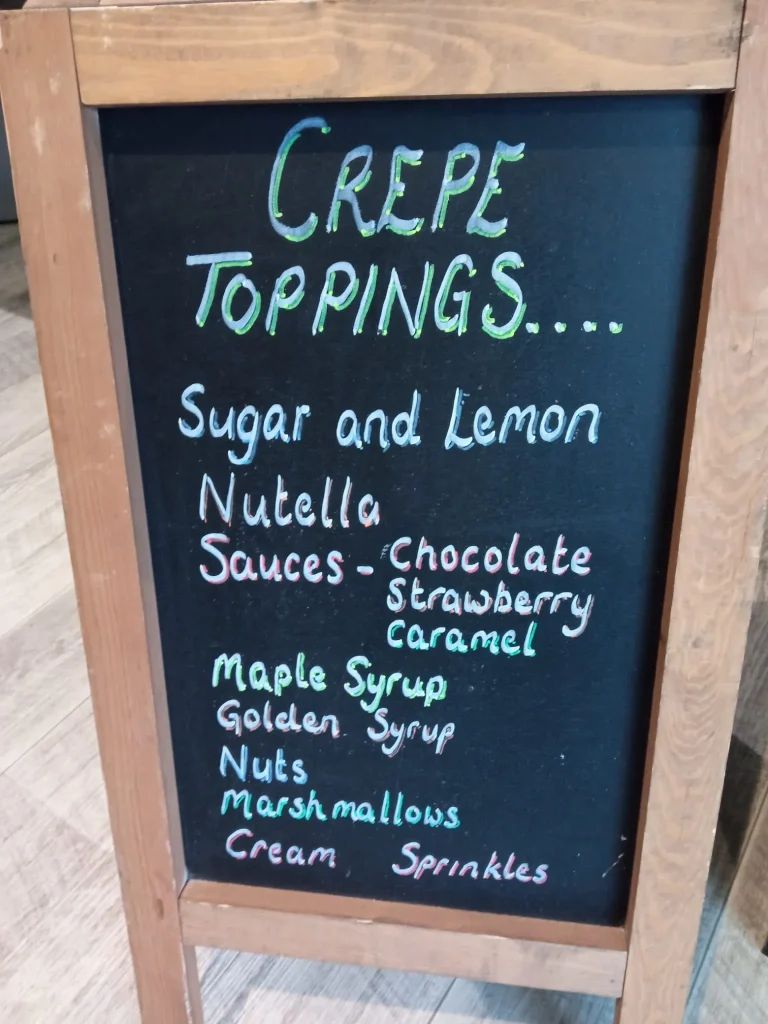Crepe bar toppings menu board