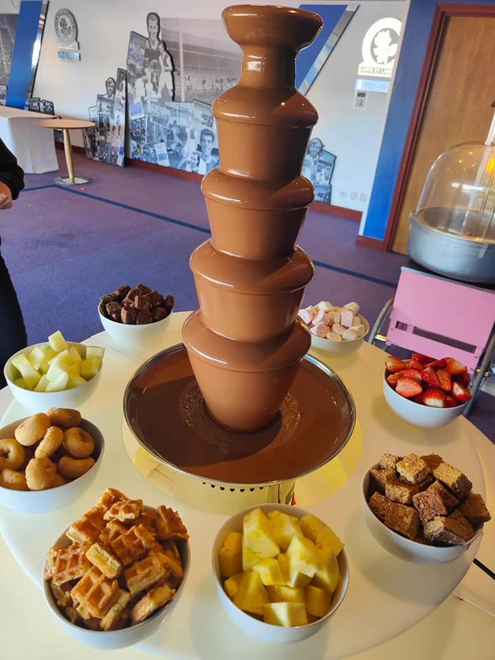 Chocolate fountain hire in Leeds with donuts, strawberries and marshmallows