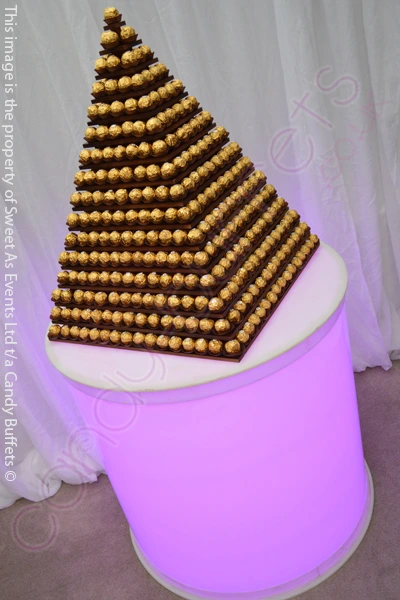 Ferrero Rocher pyramid on an LED stand